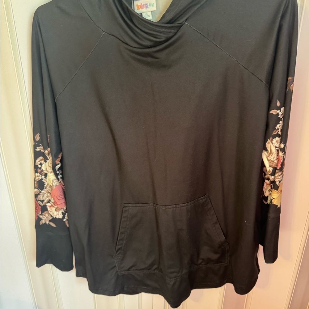 LuLaRoe Black Amber Hoodie with Floral Accents